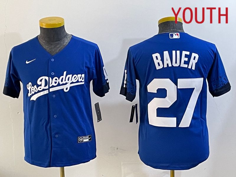 Youth Los Angeles Dodgers #27 Bauer Blue City Edition Nike 2024 MLB Jersey->youth mlb jersey->Youth Jersey